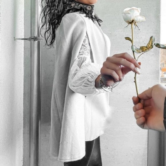 white sheer sleeve lace long sleeve Top Classic - Picture 2 of 10